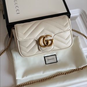 Gucci Marmont Matelasse Chevron Mini White Gold